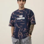 Men's Drop Shoulder Back Print Tshirts - Gradient Navy