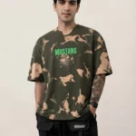 Men's Drop Shoulder Back Print Tshirts - Beige & Green