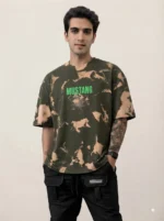 Men's Drop Shoulder Back Print Tshirts - Beige & Green
