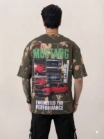 Men's Drop Shoulder Back Print Tshirts - Beige & Green - Image 2