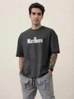 Men's Drop Shoulder Back Print Tshirts - Grey