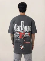 Men's Drop Shoulder Back Print Tshirts - Grey - Image 2