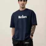 Men's Drop Shoulder Back Print Tshirts - Dark Blue
