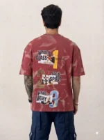 Men's Drop Shoulder Back Print Tshirts - Red - Image 2