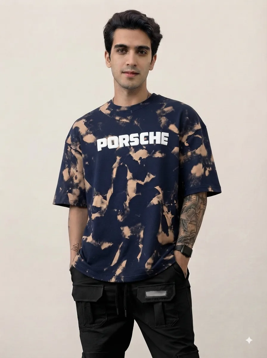 1786980303900 Men's Drop Shoulder Back Print Tshirts - Dark Navy - Image 1