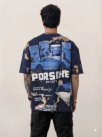 Men's Drop Shoulder Back Print Tshirts - Dark Navy - Image 2