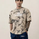 Men's Drop Shoulder Back Print Tshirts - Beige