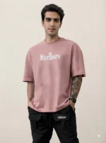 Men's Drop Shoulder Back Print Tshirts - Coral Pink