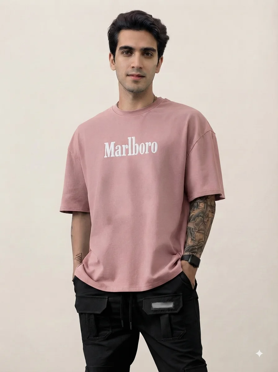 1786980845016 Men's Drop Shoulder Back Print Tshirts - Coral Pink - Image 1