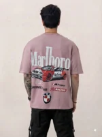 Men's Drop Shoulder Back Print Tshirts - Coral Pink - Image 2