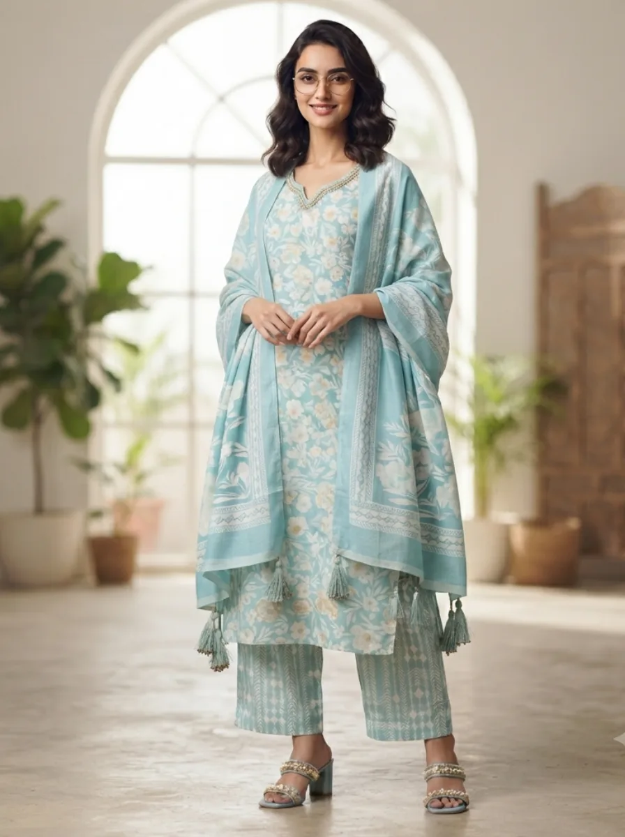 1787851719535 Women's Stylish Premium Tissue Kurti Set - Image 1