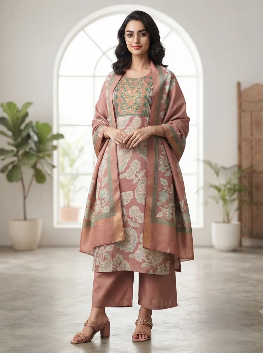 1787851787822 Women's Stylish Premium Tissue Kurti Set - Image 1