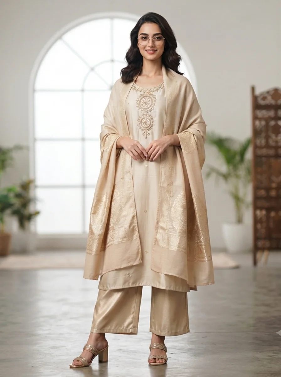 1787851942919 Women's Stylish Premium Roman Silk Kurti Set - Image 1