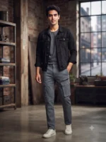 Men's Bluish Grey Adventure Cargo Trousers - Image 2