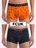 2 Pack FCUK Trunks For Men - PRINTED SCAR.IBIS & JET BLACK