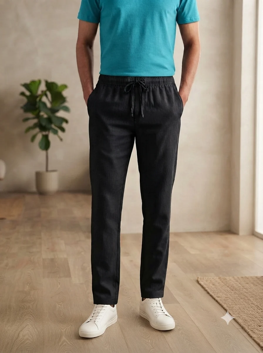 Relax Fit Linen Trousers Black Men's Relax Fit Linen Trousers - Image 1