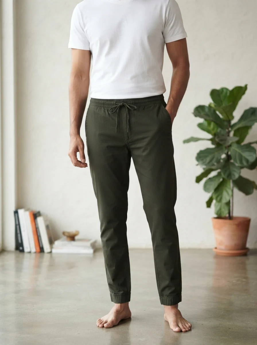 Relax Fit Linen Trousers Off Forest Green Men's Relax Fit Linen Trousers - Image 1