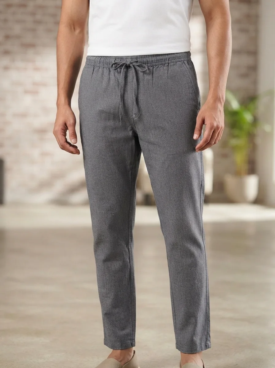 Relax Fit Linen Trousers Off Grey Melange Men's Relax Fit Linen Trousers - Image 1