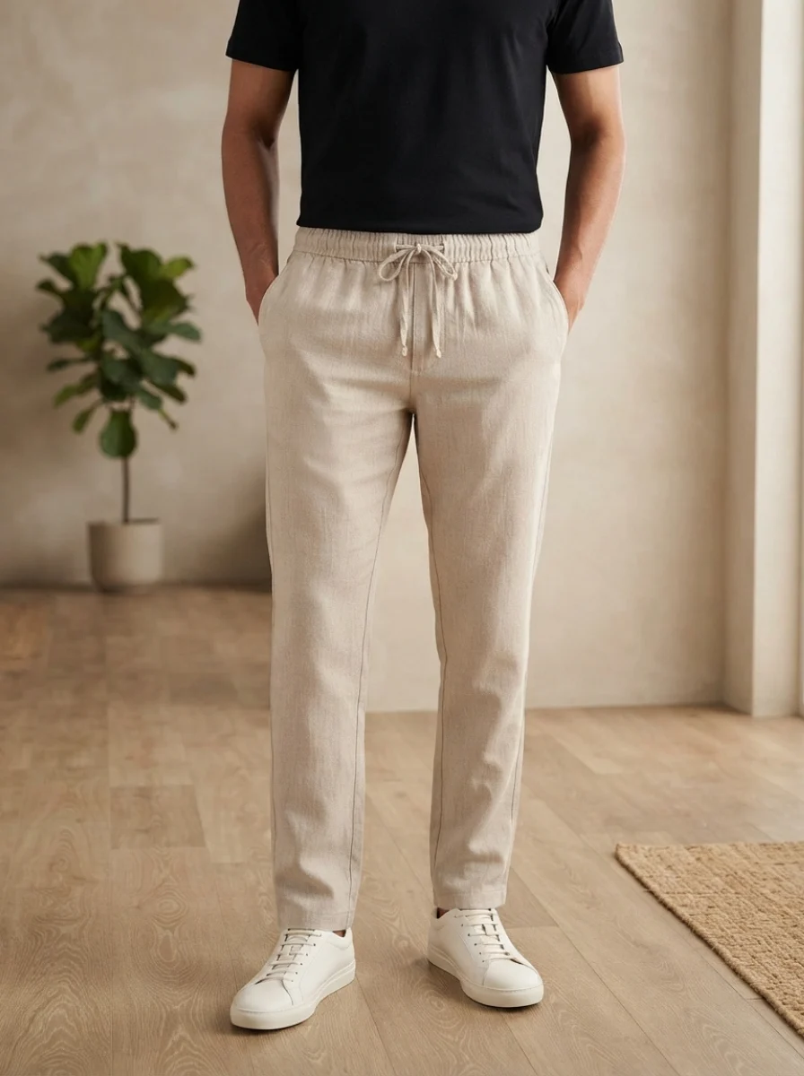 Relax Fit Linen Trousers Off White Men's Relax Fit Linen Trousers - Image 1