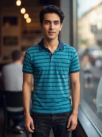 Men's Champion Striped Collar Neck Tshirt