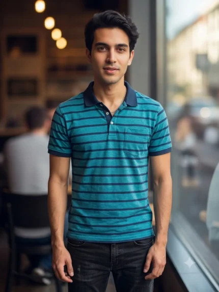 Men's Champion Striped Collar Neck Tshirt