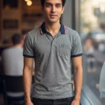 Men's Grey Melange Collar Neck Tshirt