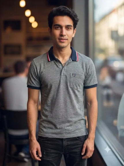Men's Grey Melange Collar Neck Tshirt