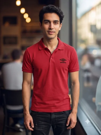 Men's Solid Red Collar Neck Tshirt