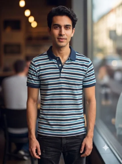 Men's Champion Striped Collar Neck Tshirt