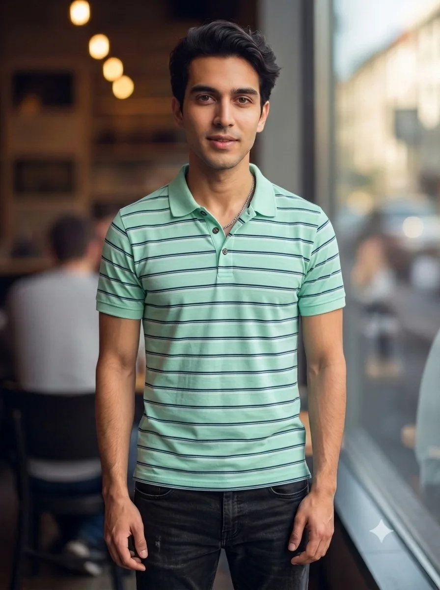 1788491472376 Men's DJC Striped Collar Neck Tshirt - Image 1