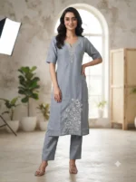Women's Trendy Premium Roman Silk Kurti Set - Image 2