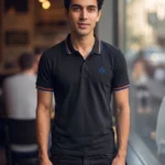 Men's People Solid Black Collar Neck Tshirt