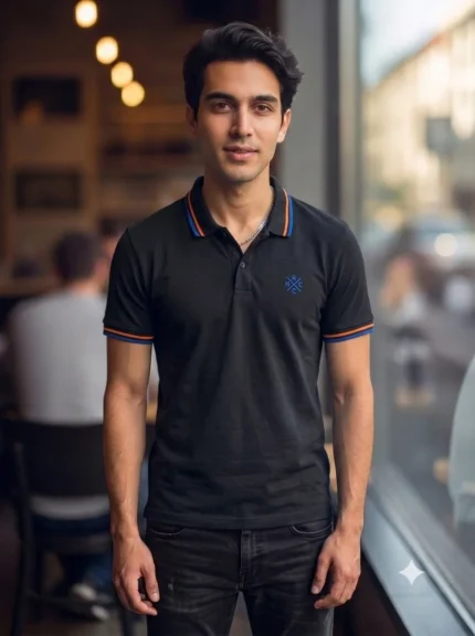 Men's People Solid Black Collar Neck Tshirt