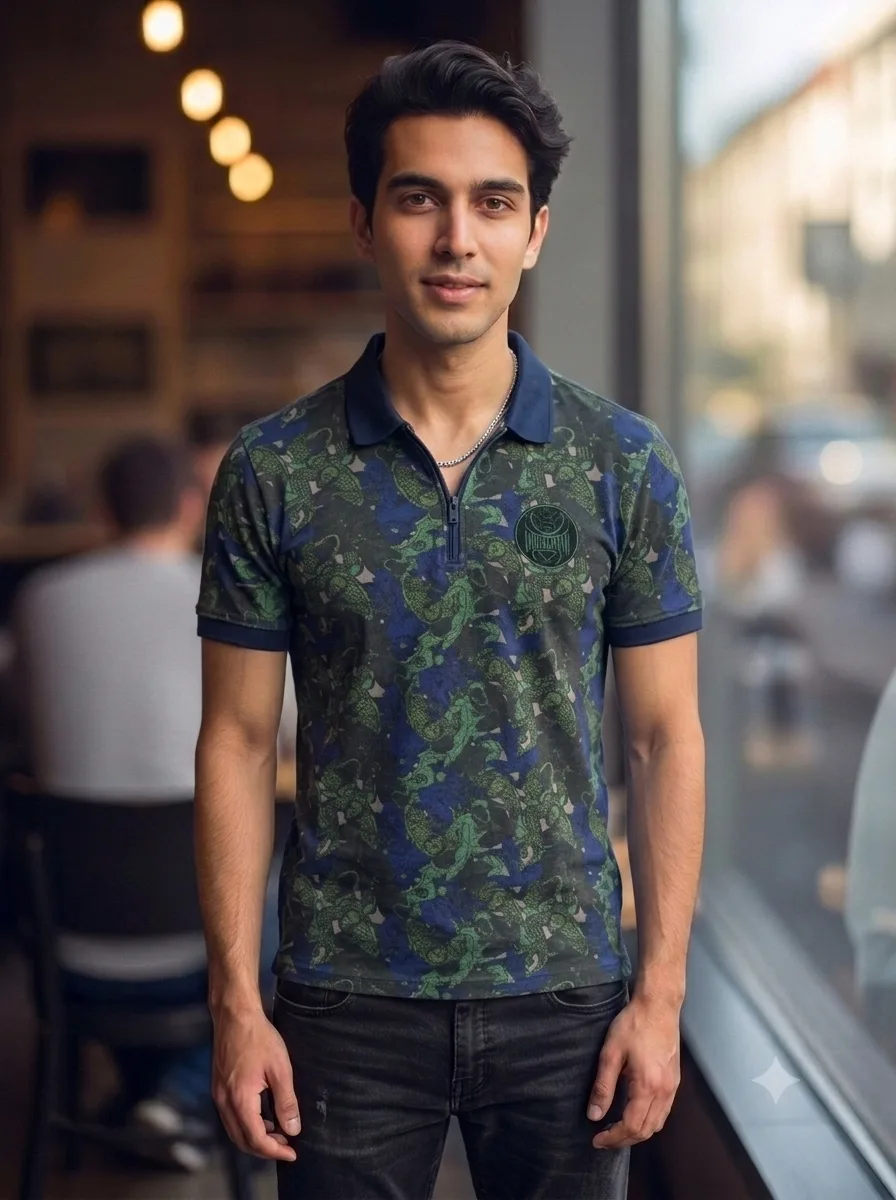 1790588010638 Men's Indigo Nation Printed Collar Neck Tshirts - Image 1